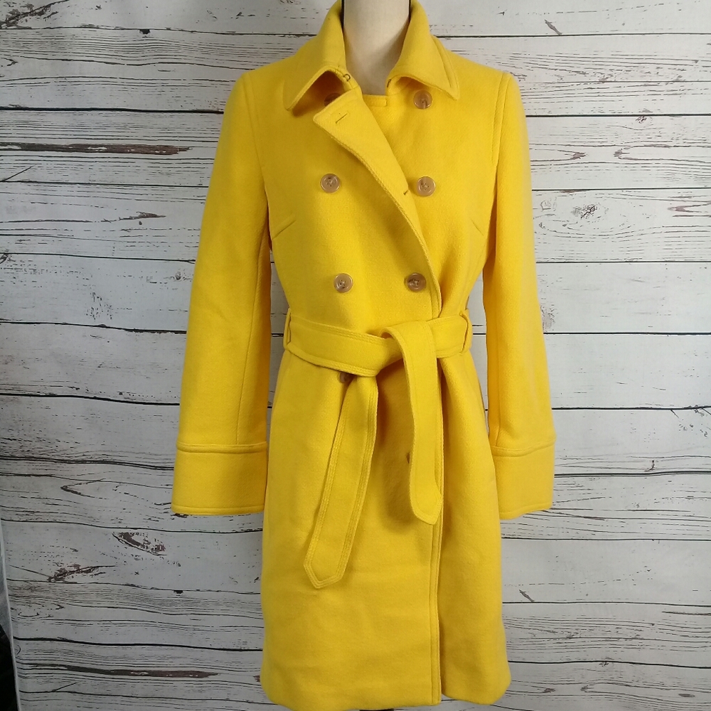 J. Crew Yellow Double-Breasted Belted Coat